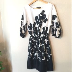 WHBM Floral Black White Midi Dress
